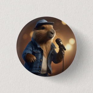 "Howdy Harmonics: The Denim-Clad Capybara Crooner" Button