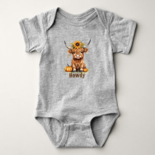 Howdy Highland Baby Cow Fall Pumpkin Strampler