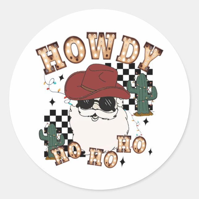 Howdy Ho Ho Santa Runder Aufkleber (Vorderseite)