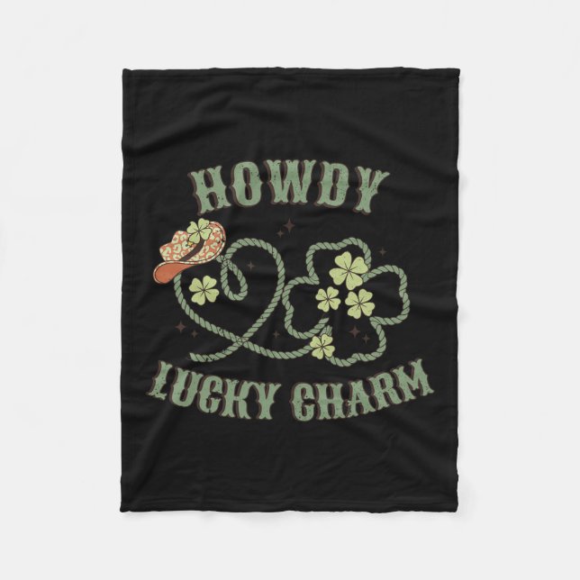 Howdy Lucky Charm Western St Patrick Day Kleeblatt Fleecedecke (Vorderseite)
