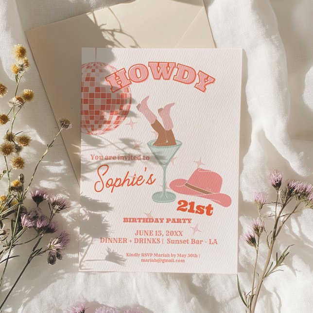 Howdy Martini 21. Geburtstagskind Einladung (Howdy Martini 21st Birthday Cowgirl Invitation)