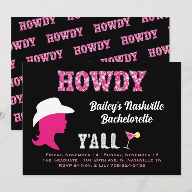 Howdy Nashville Bachelorette Invitation (Devant / Derrière)