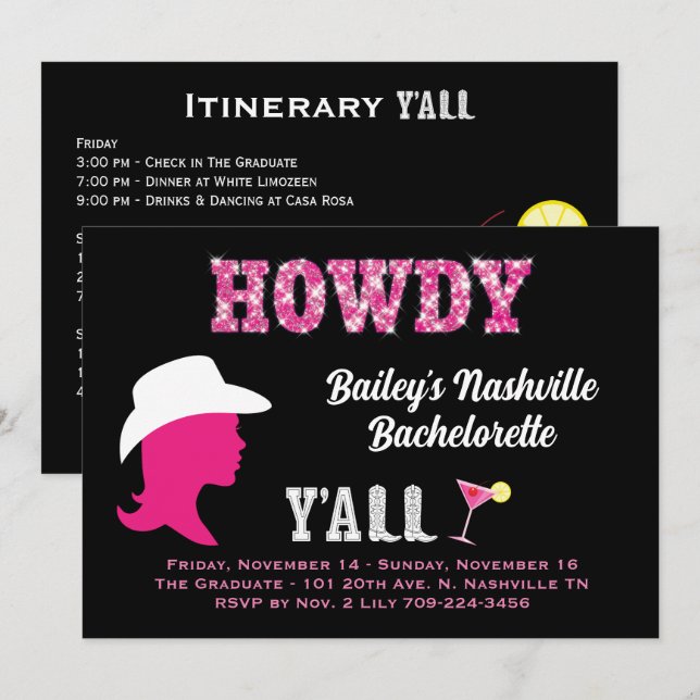 Howdy Nashville Weekend Bachelorette Invitation (Devant / Derrière)
