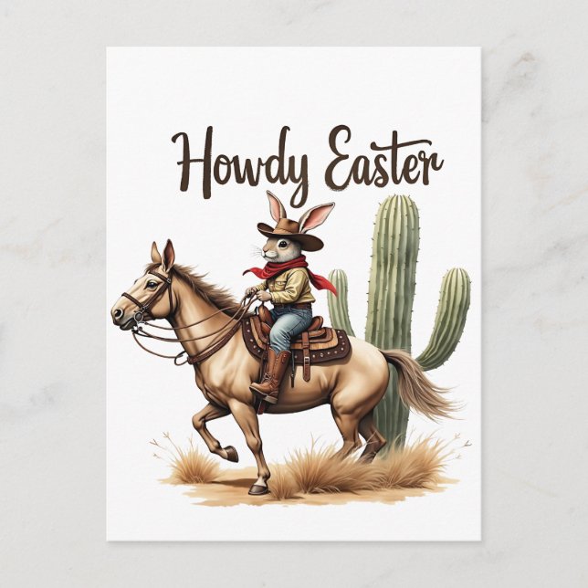 Howdy Oaster Bunny Reiten Feiertagspostkarte (Vorderseite)