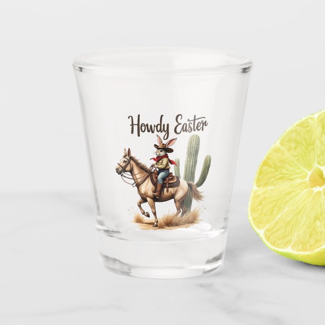 Howdy Oaster Bunny Reiten Schnapsglas (Vorderseite)