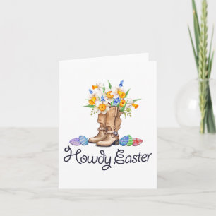 Howdy Oster mit Cowboystiefeln und Frühlingsblumen Karte