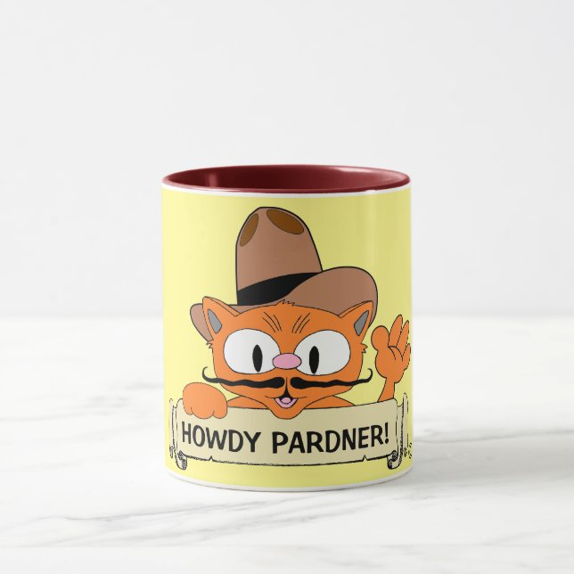 "HOWDY PARDNER!" Cartoon Cowboy Mustache Chat Funn Tasse (Zentrum)
