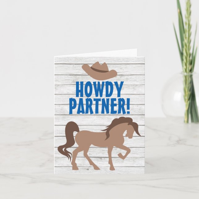 Howdy Partner Brown Horse und Cowboy Hat Western Karte (Vorderseite)