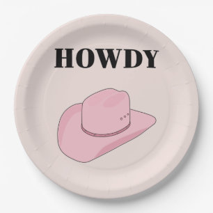 Howdy Pink Cowboy Hat Pappteller