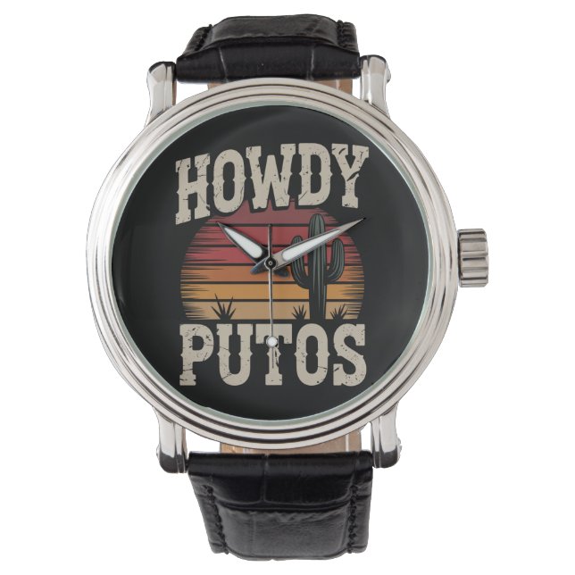 Howdy Putos Funny Cactus Retro Vintag Armbanduhr (Vorderseite)