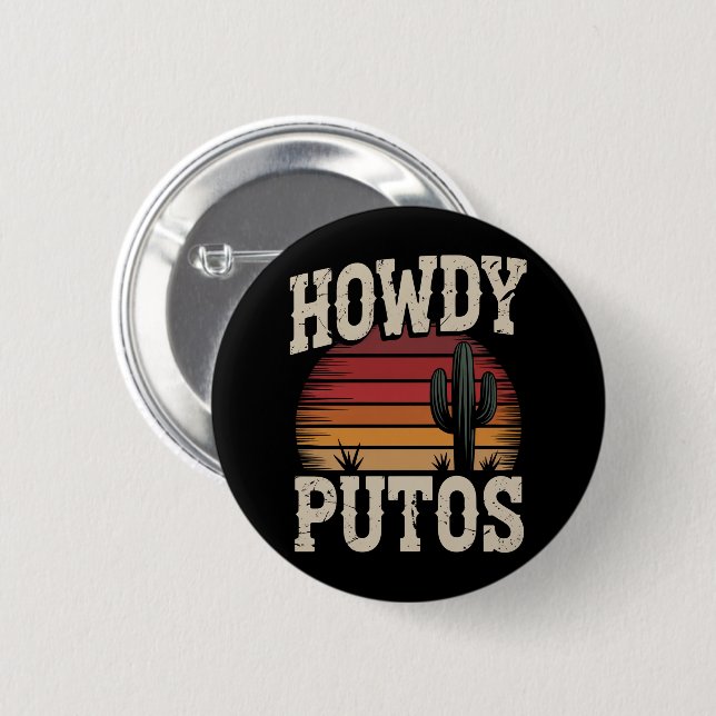 Howdy Putos Funny Cactus Retro Vintag Button (Vorne & Hinten)