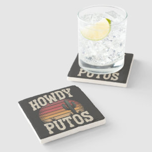 Howdy Putos Funny Cactus Retro Vintag Steinuntersetzer