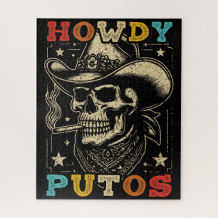 Howdy Putos Funny Skull Retro Vintag