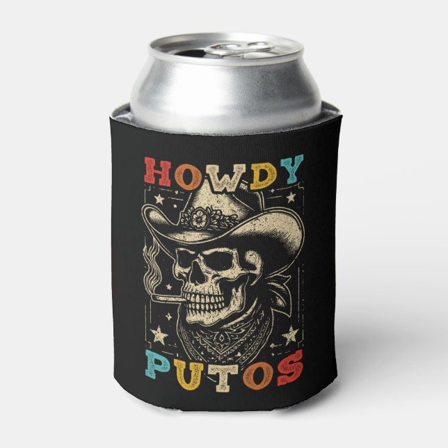 Howdy Putos Funny Skull Retro Vintag Dosenkühler (Kanne Vorderseite)