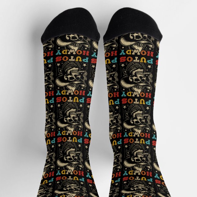 Howdy Putos Funny Skull Retro Vintag Socken (Oben)