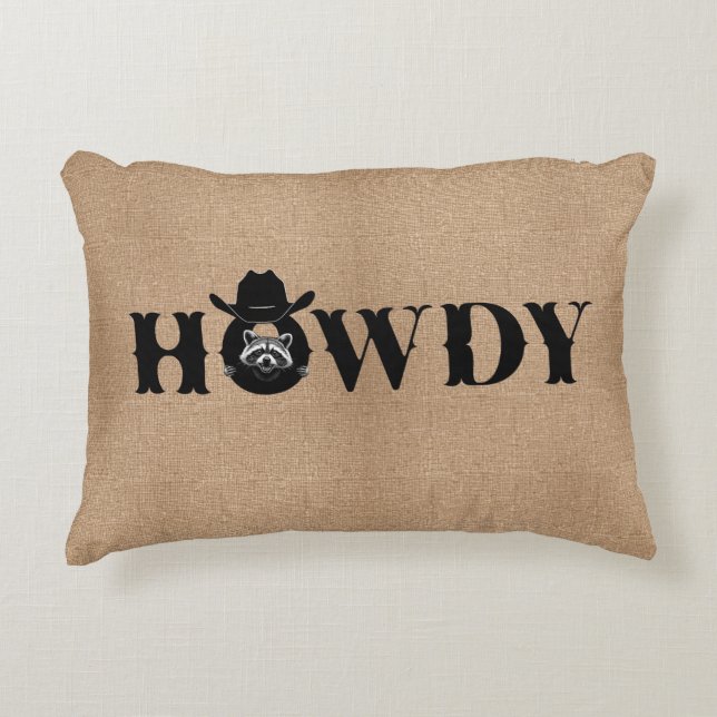 Howdy Raccoon Cowboy Hat Rustic Dekokissen (Vorderseite)
