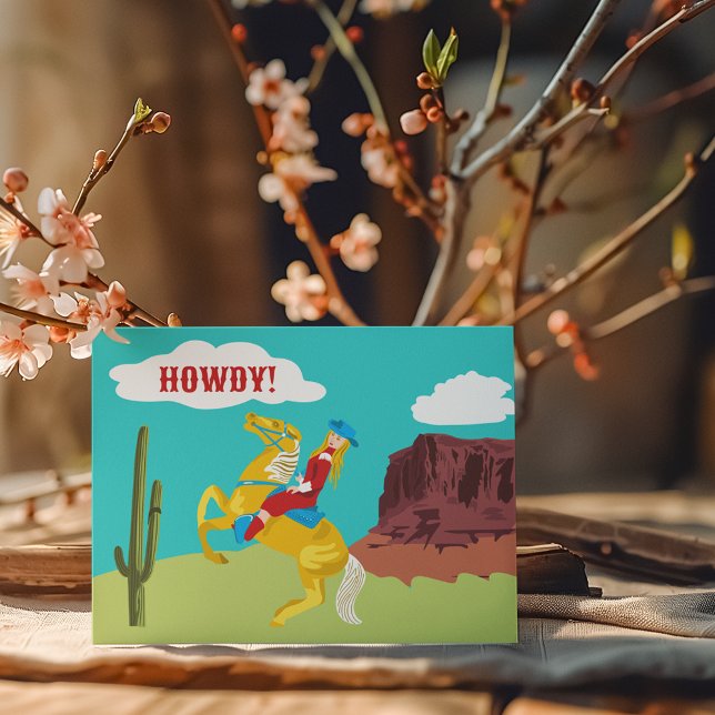 Howdy Retro Western Cowgirl Postcard Postkarte (Von Creator hochgeladen)