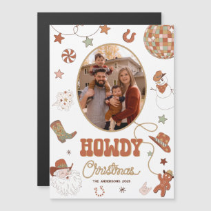 Howdy Retro Western Photo Carte magnétique de Noël