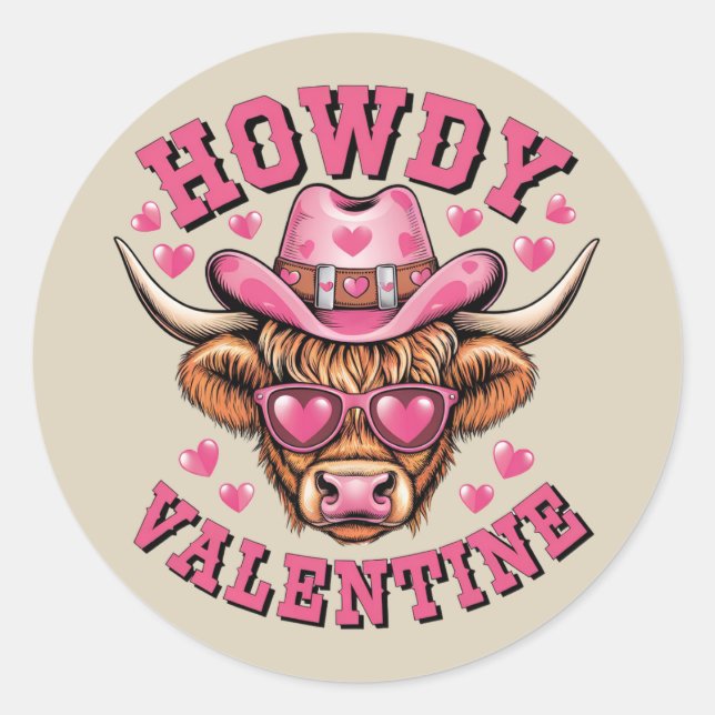Howdy Valentine Cow Valentines Da&y Coquette Liebe Runder Aufkleber (Vorderseite)