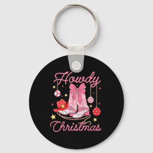 Howdy Weihnachten Western Cowgirl Stiefel Pink Xma Schlüsselanhänger