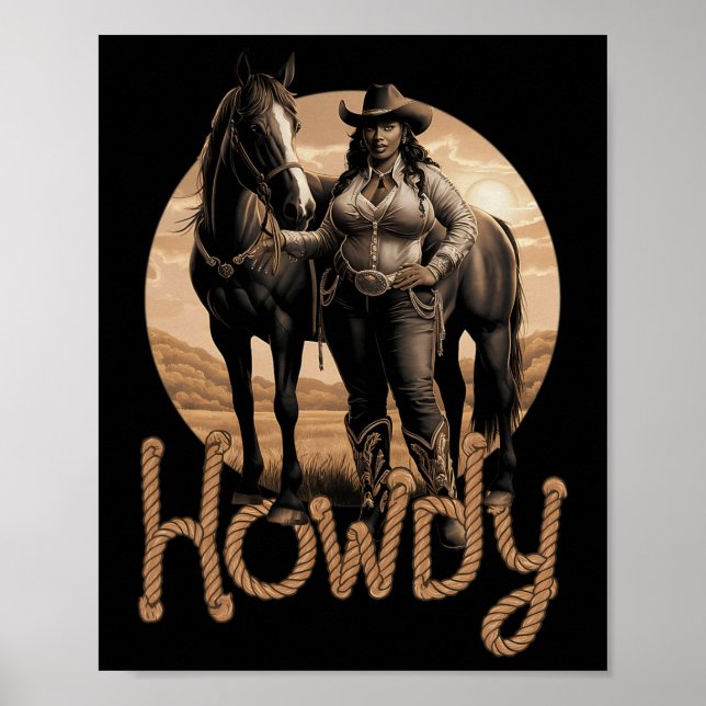 Howdy Western Black Cowgirl Afroamerikanerin Poster (Vorne)