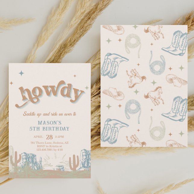Howdy! Western Blue Cowboy Birthday Einladung (Von Creator hochgeladen)