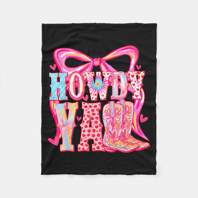 Howdy Yall Cowboy Boots Coquette Bow Western Valen Fleecedecke (Vorderseite)