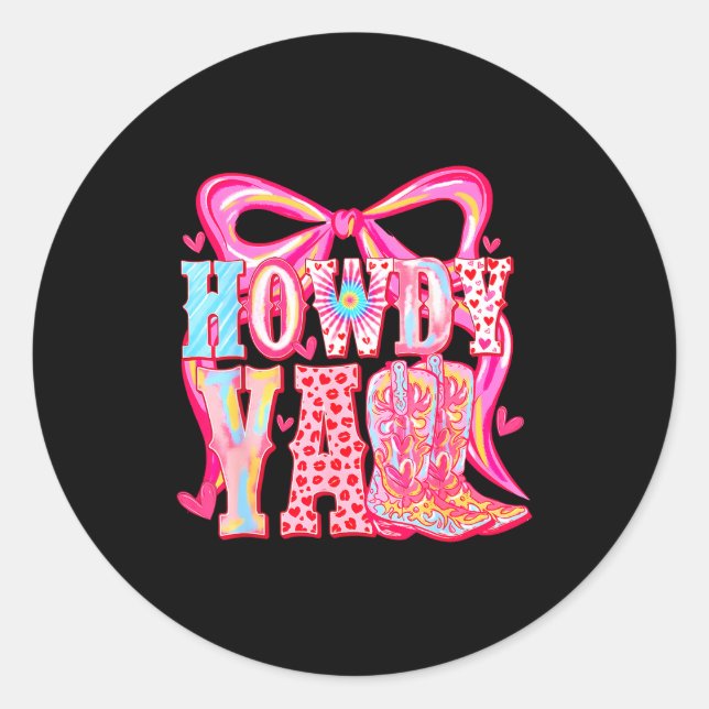 Howdy Yall Cowboy Boots Coquette Bow Western Valen Runder Aufkleber (Vorderseite)