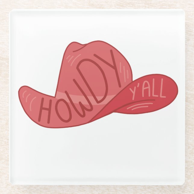 Howdy Y'all Cowboy/Cowgirl Hat Pink Artwork Glasuntersetzer (Vorderseite)