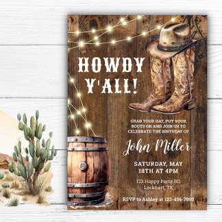 Howdy Y'All Western Geburtstag Cowboy Stiefel und  Einladung