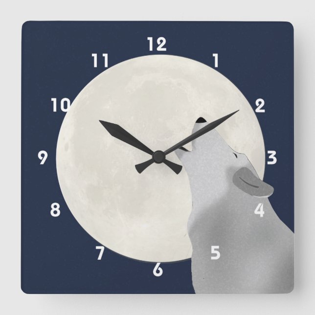 Howl At The Moon Wall Clock Quadratische Wanduhr (Vorderseite)