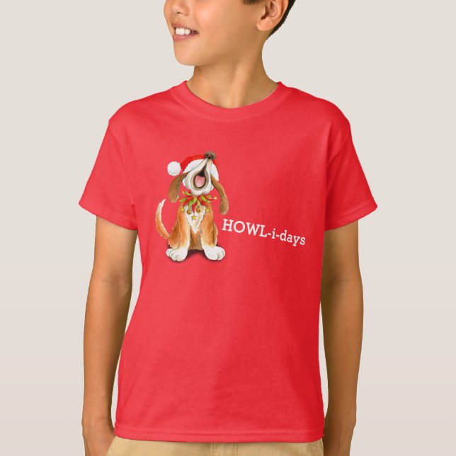 Howl-i-days Weihnachtshund singt T - Shirt (Vorderseite)