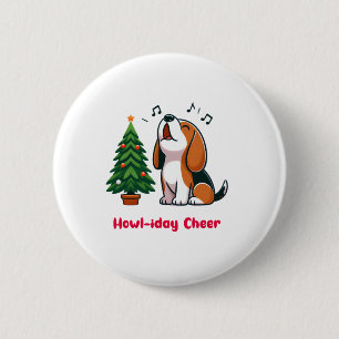 Howl-iday Cheer Beagle mit einem Weihnachtsbaumdes Button