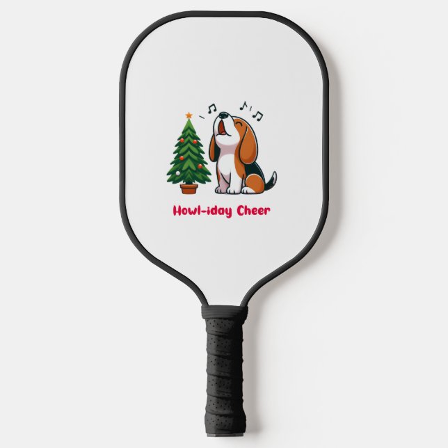 Howl-iday Cheer Beagle mit einem Weihnachtsbaumdes Pickleball Schläger (Vorderseite)