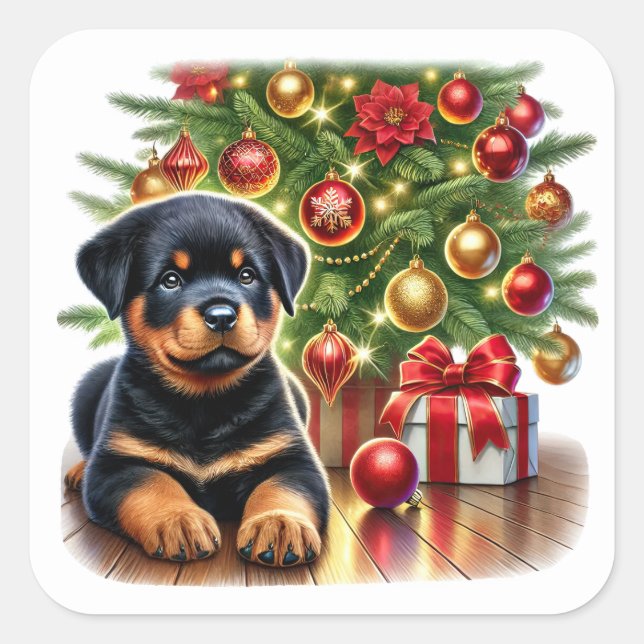 Howl-iday Cheer, Puppy Style! Quadratischer Aufkleber (Vorderseite)