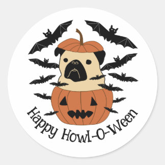 Howl-O-Ween-Mops in einem Jack-O-Lantern mit Flede Runder Aufkleber
