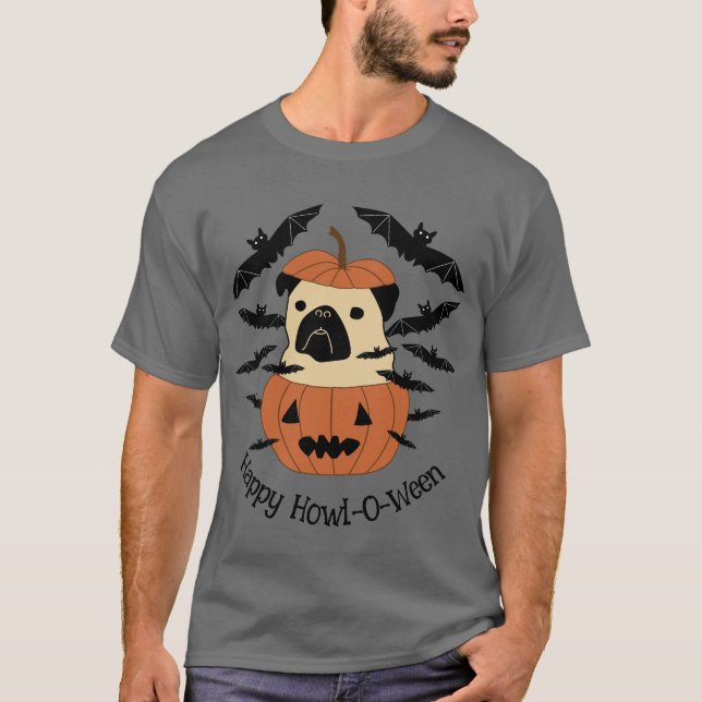 Howl-O-Ween-Mops in einem Jack-O-Lantern mit Flede T-Shirt (Vorderseite)