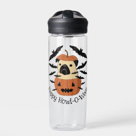 Howl-O-Ween-Mops in einem Jack-O-Lantern mit Flede Trinkflasche