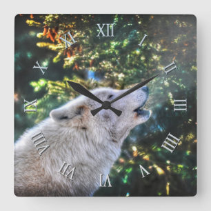 Howling Arctic Gray Wolf Foto Portrait Quadratische Wanduhr