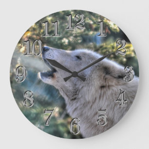Howling Arctic Gray Wolf Portrait Große Wanduhr
