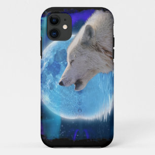 Howling Arctic Wolf, Moon & Aurora Wildlife Art iPhone 11 Hülle