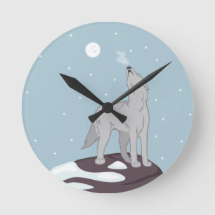 Howling Arctic Wolf Runde Wanduhr