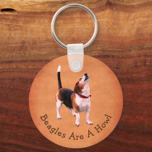 Howling Beagle Hund Niedlich Personalisiert Schlüsselanhänger (Vorderseite)