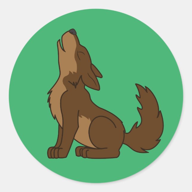 Howling Brown Wolf mit natürlichen Markierungen Runder Aufkleber (Vorderseite)