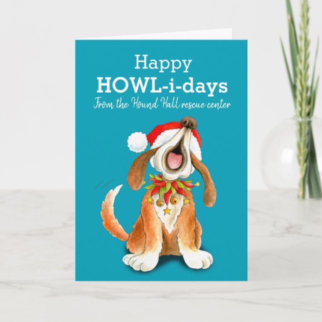 Howling chant chien art affaires carte de Noël (Devant)