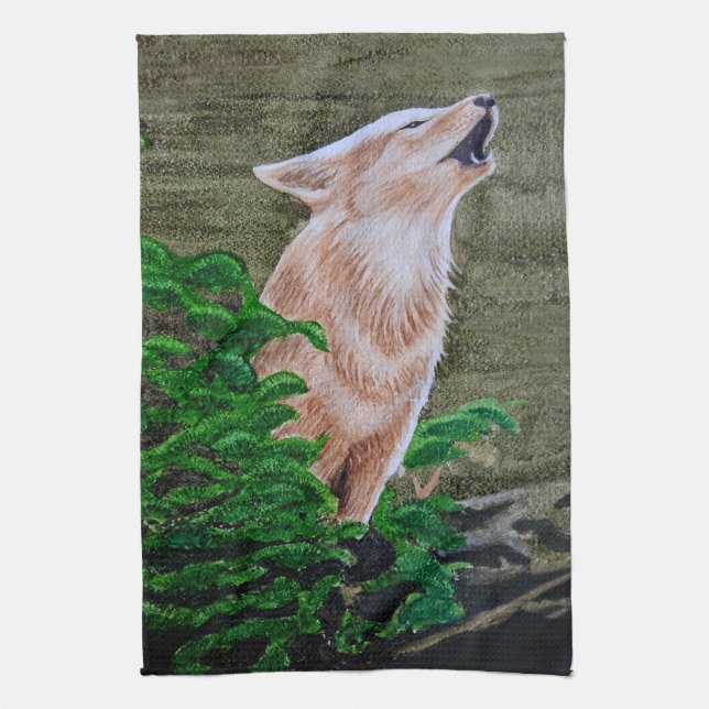 Howling Coyote Geschirrtuch (Vertikal)