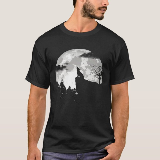 Howling German Shepherd Halloween Vintage Moon T-Shirt (Vorderseite)