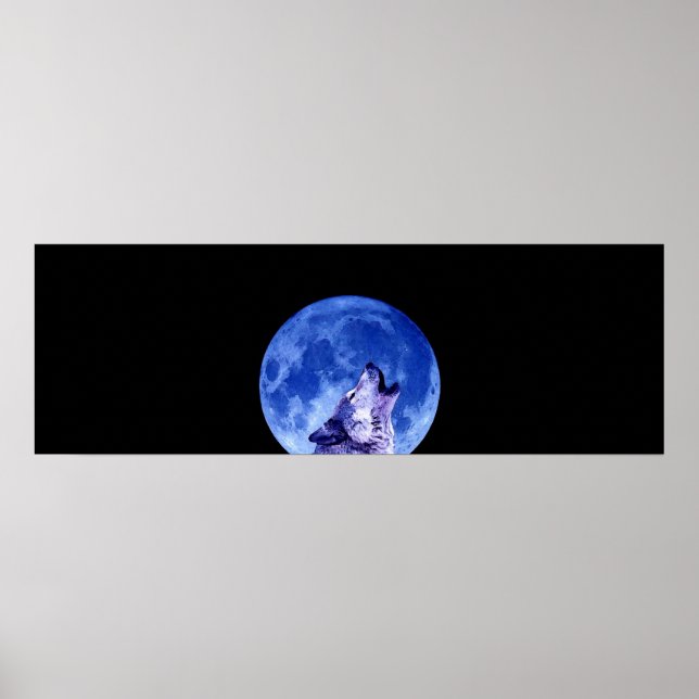 Howling Grauer Wolf an der Abendkasse Poster Print (Vorne)