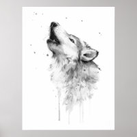 Howling Grauer Wolf im Aquarellmalstil