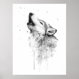 Howling Grauer Wolf im Aquarellmalstil Poster